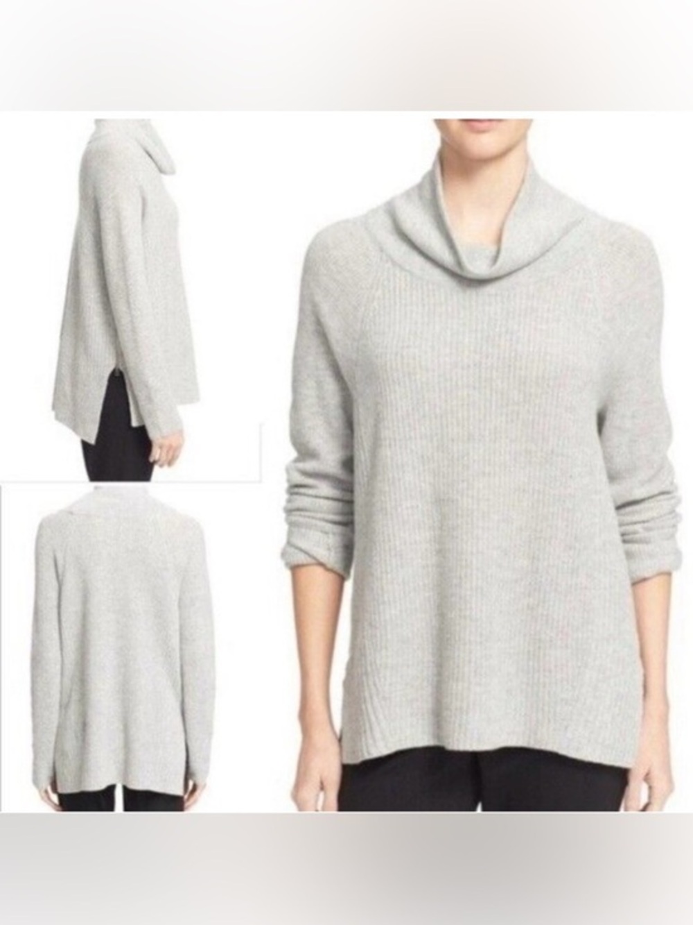 Vince Cashmere Wool Blend Side Zip Mock Turtleneck Sweater M Gray